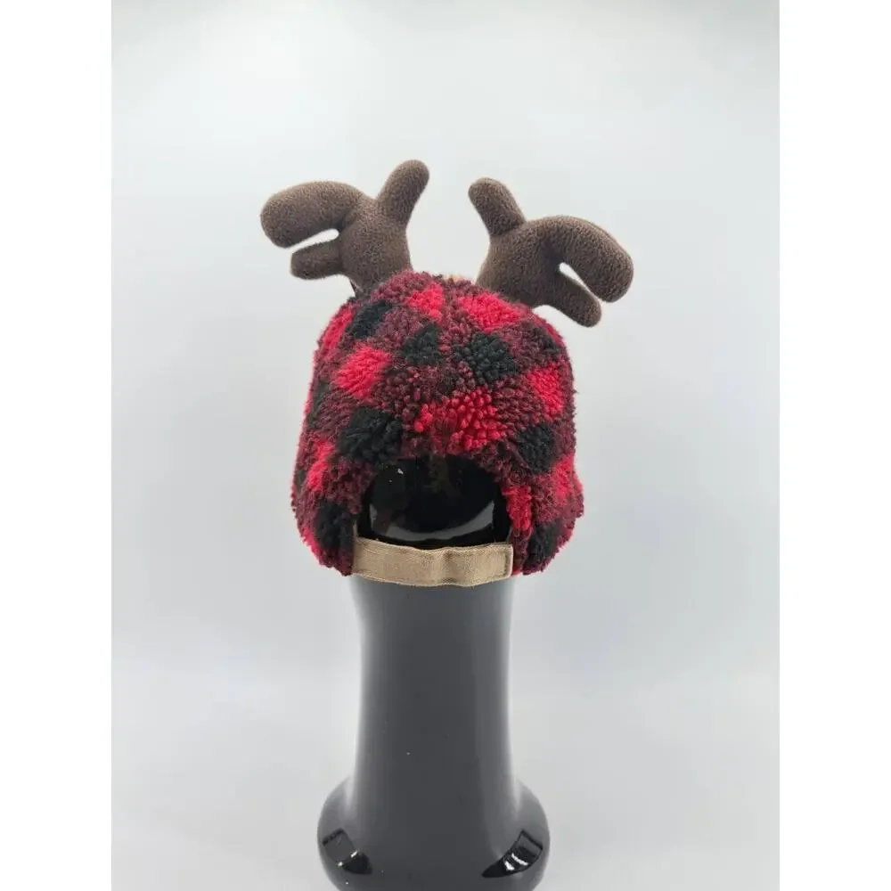 Reindeer Christmas Plush Hat One Size Holiday Time Brown Red Adult